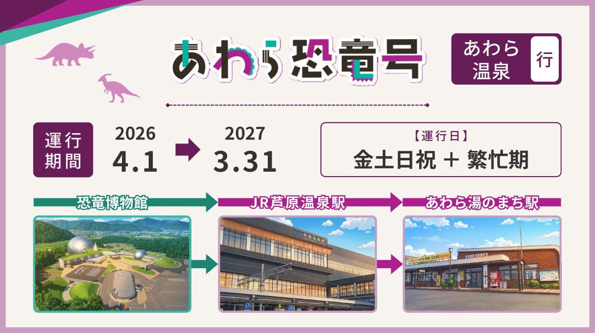 2026/4/1～【復路】恐竜博物館⇒あわら湯のまち駅・芦原温泉駅（あわら恐竜号）